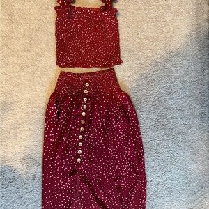 SHEIN Red and White Polka Dot Skirt Set